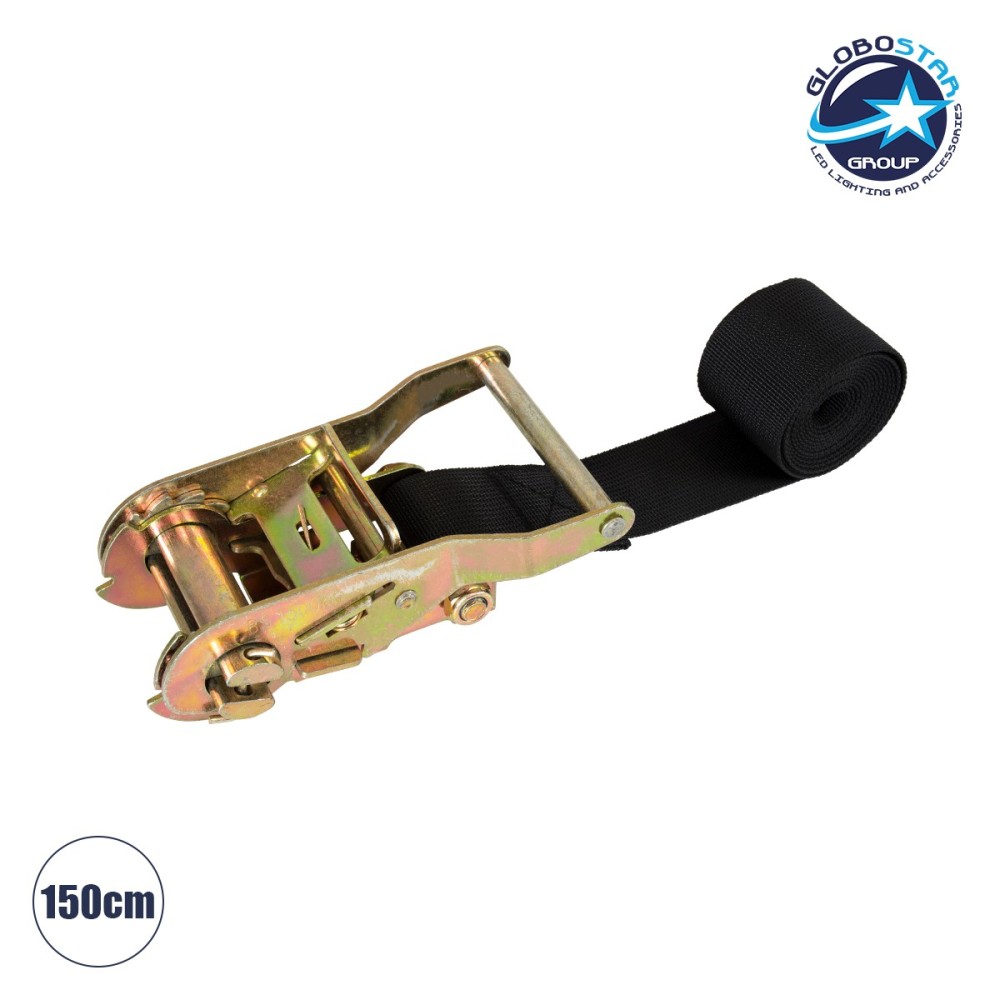 GLOBOSTAR® TREEBASE 90479 Ιμάντας με Καστάνια για Τοποθέτηση Φωτιστικών Σποτ σε κορμό Φυτών & Δέντρων - Μαύρο & Χρυσό - Μ150 x Π7.5 x Υ5cm